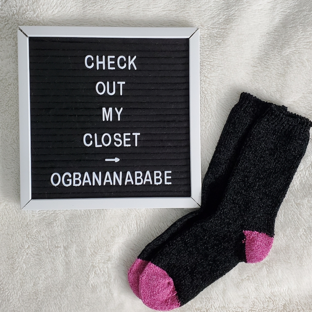 NWOT Black/ Pink Toed Fuzzy Socks